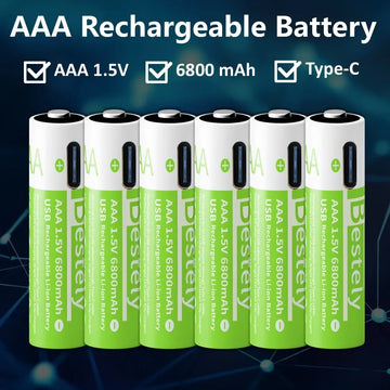 Smart Rechargeable Batteries AAA, 1.5V 6800mAh Triple A Li-ion Batteries, AAA Battery for Cameras, Electric Toothbrush, Shavers