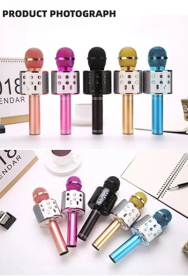 Wireless Bluetooth Karaoke Microphone , Karaoke Mic Speaker With Adjustable Remix FM Radio for Kids Girls Boys Teens Birthday