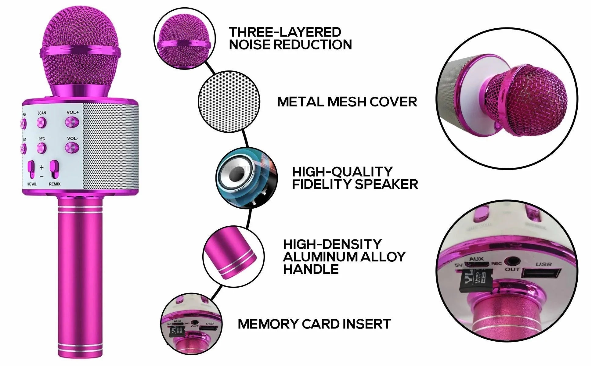 Wireless Bluetooth Karaoke Microphone , Karaoke Mic Speaker With Adjustable Remix FM Radio for Kids Girls Boys Teens Birthday