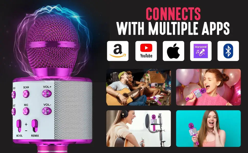 Wireless Bluetooth Karaoke Microphone , Karaoke Mic Speaker With Adjustable Remix FM Radio for Kids Girls Boys Teens Birthday