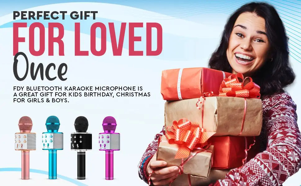 Wireless Bluetooth Karaoke Microphone , Karaoke Mic Speaker With Adjustable Remix FM Radio for Kids Girls Boys Teens Birthday