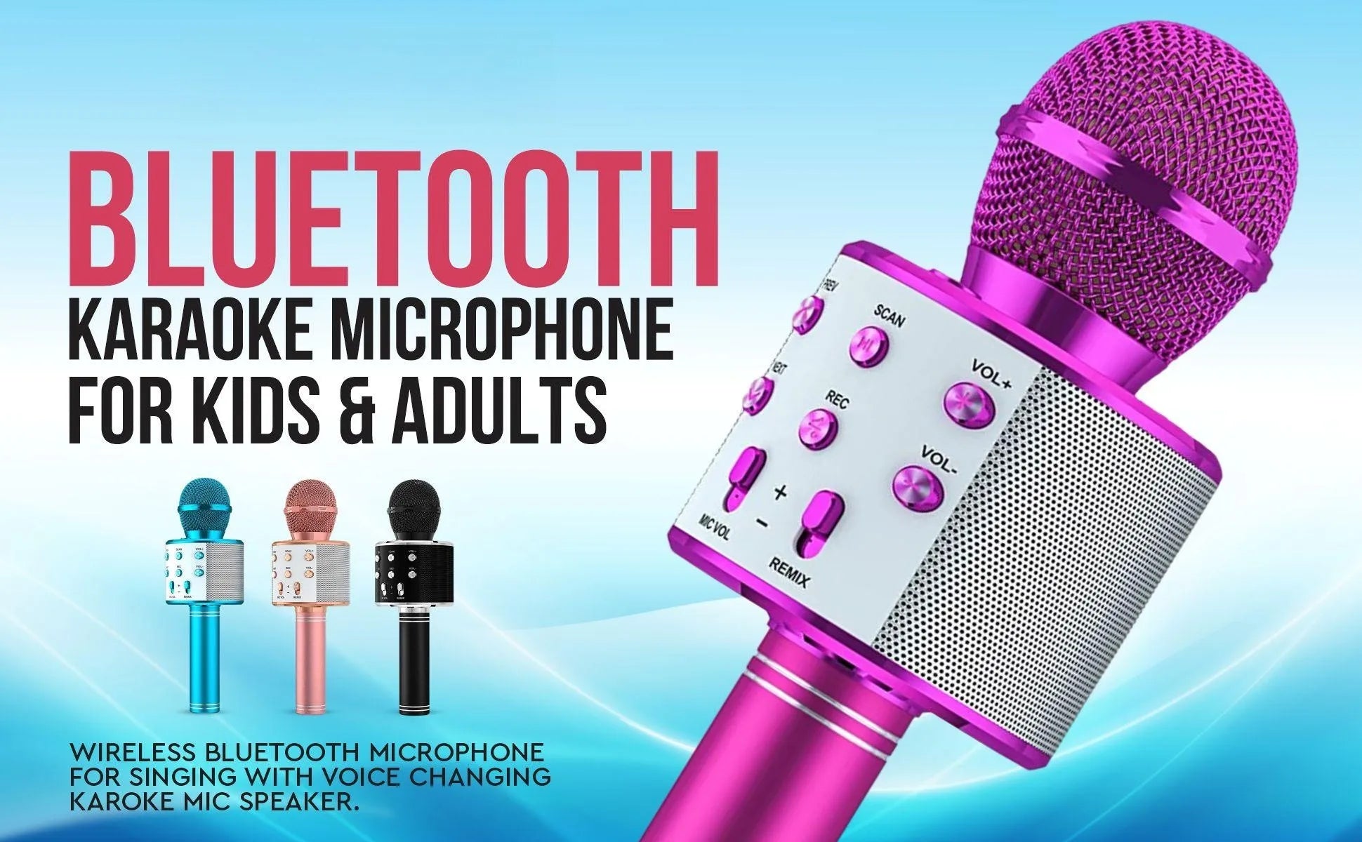 Wireless Bluetooth Karaoke Microphone , Karaoke Mic Speaker With Adjustable Remix FM Radio for Kids Girls Boys Teens Birthday