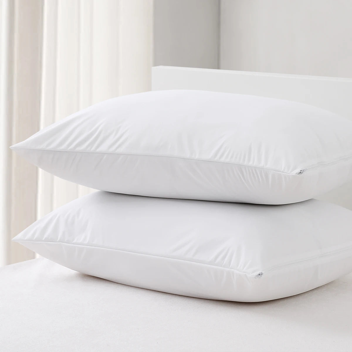 Smooth Waterproof Pillow Cover for Pillow Case Protector Allergy Pillow Case Anti Mites BedBug Proof Zipper All Sizes 1PC
