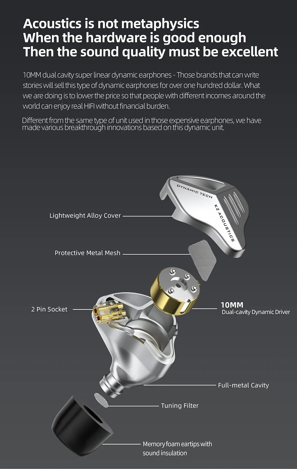 KZ ZVX Earphones Dynamic HIFI Bass Earbuds In Ear Monitor Headphones Sport Noise Cancelling Headset