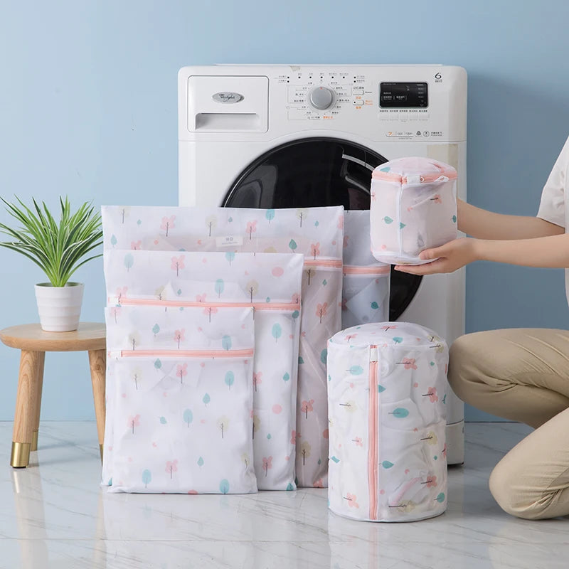 Laundry Bag Fine Mesh Cute Printted Washing Bags For Washing Machine Clothes Organizer Underwear Bra Clean Basket Multiple Sizes