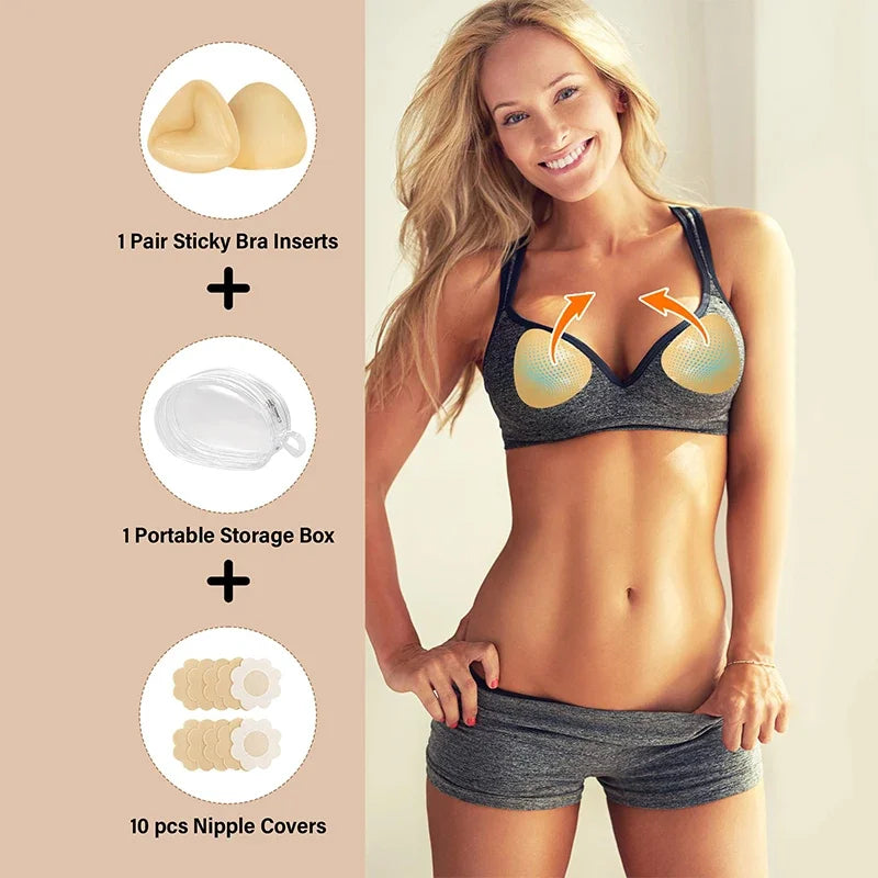 Double Sided Push Up Sticky Inserts Women Reusable Ultra Boost Padding Inserts for Bikini Swimsuit Sports Strapless Bra Pads
