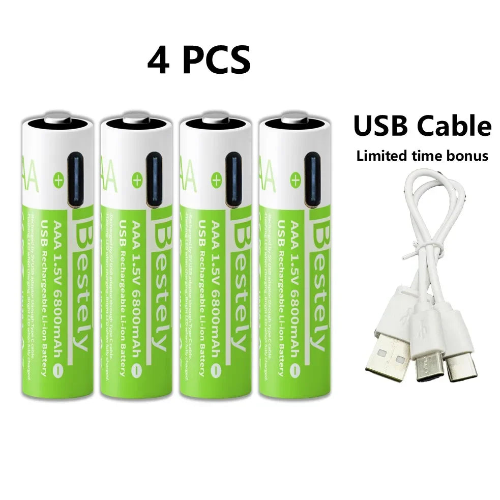 Smart Rechargeable Batteries AAA, 1.5V 6800mAh Triple A Li-ion Batteries, AAA Battery for Cameras,  Electric Toothbrush, Shavers