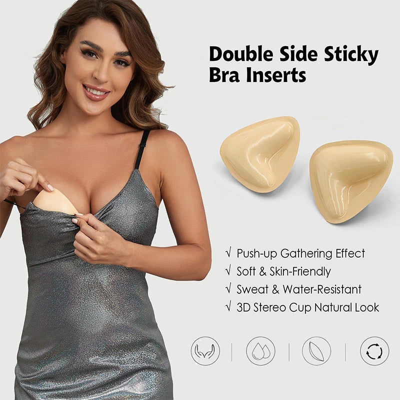 Double Sided Push Up Sticky Inserts Women Reusable Ultra Boost Padding Inserts for Bikini Swimsuit Sports Strapless Bra Pads