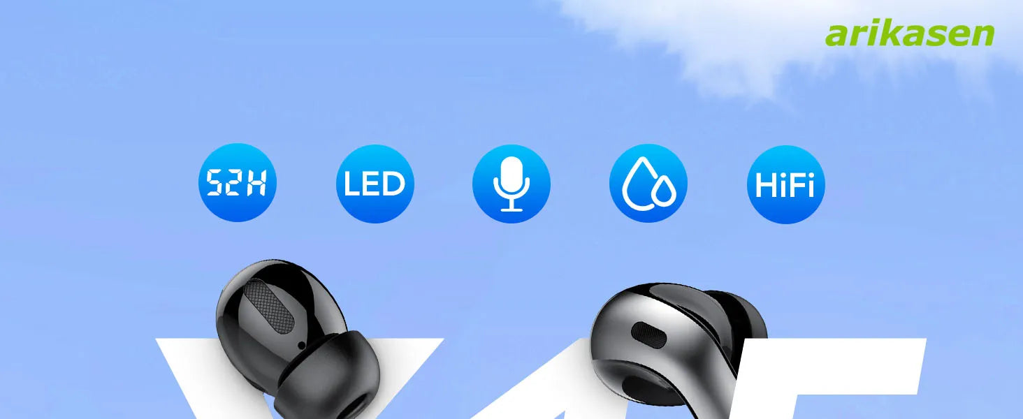Wireless Bluetooth Earbuds Headphones 52 Hrs Playtime IPX7 Waterproof 4 Mic Call Noise Cancelling with LED Display Charging Case