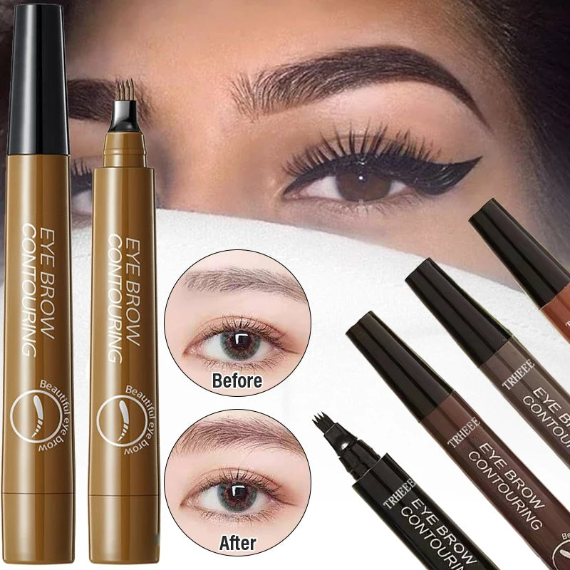 4 Splitted Head Eyebrow Pencil Long Last Smudge Proof Waterproof Sweat Proof High Pigmented Easy Apply Liquid Brow Makeup Pen