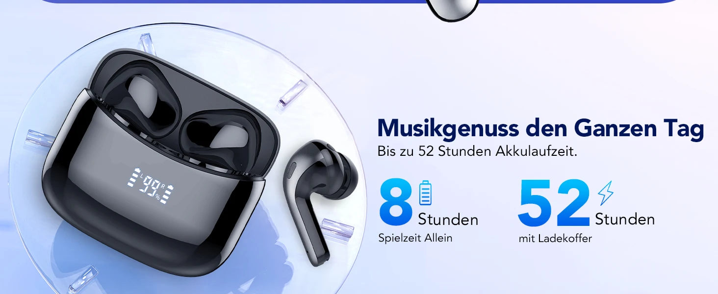 Wireless Bluetooth Earbuds Headphones 52 Hrs Playtime IPX7 Waterproof 4 Mic Call Noise Cancelling with LED Display Charging Case