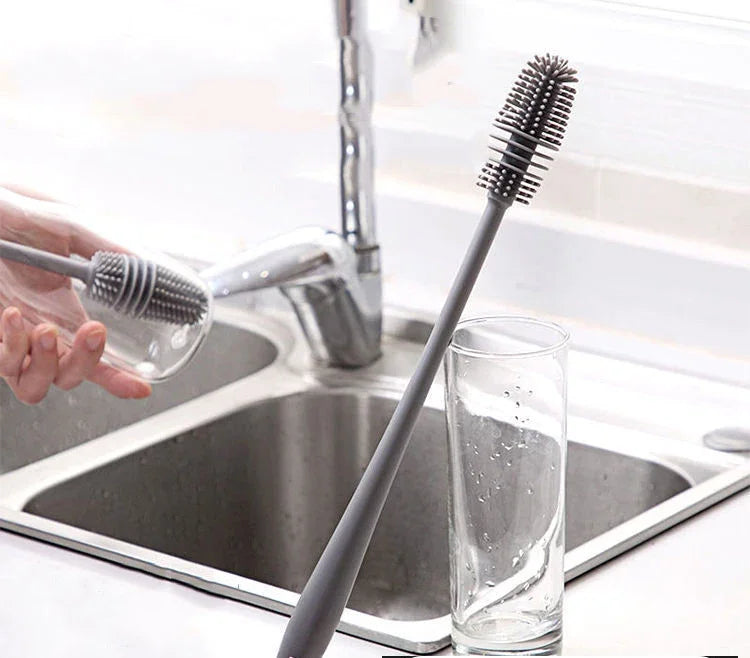 Silicone Milk Bottle Brush Cup Scrubber Glass Cleaner Kitchen Cleaning Tool Long Handle Drink Bottle Glass Cup Cleaning Brush