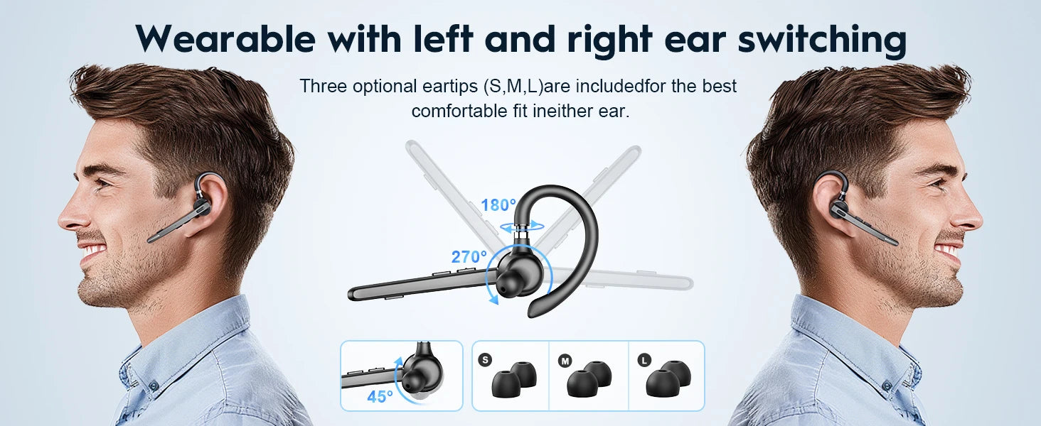 New Bee M53 Bluetooth Headset Wireless Headphone Dual-Mic Mute Noise Cancelling Earpiece Handsfree Earphones for Driver Office