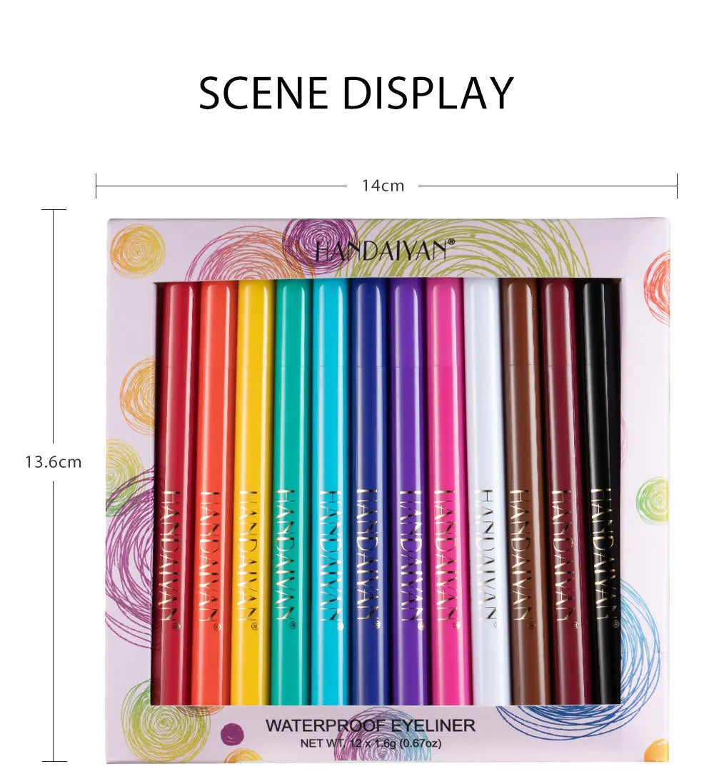 12-Piece Set Matte Colored Eyeliner Pens - Quick-Drying, Non-Smudging Liquid Eyeliner Pens
