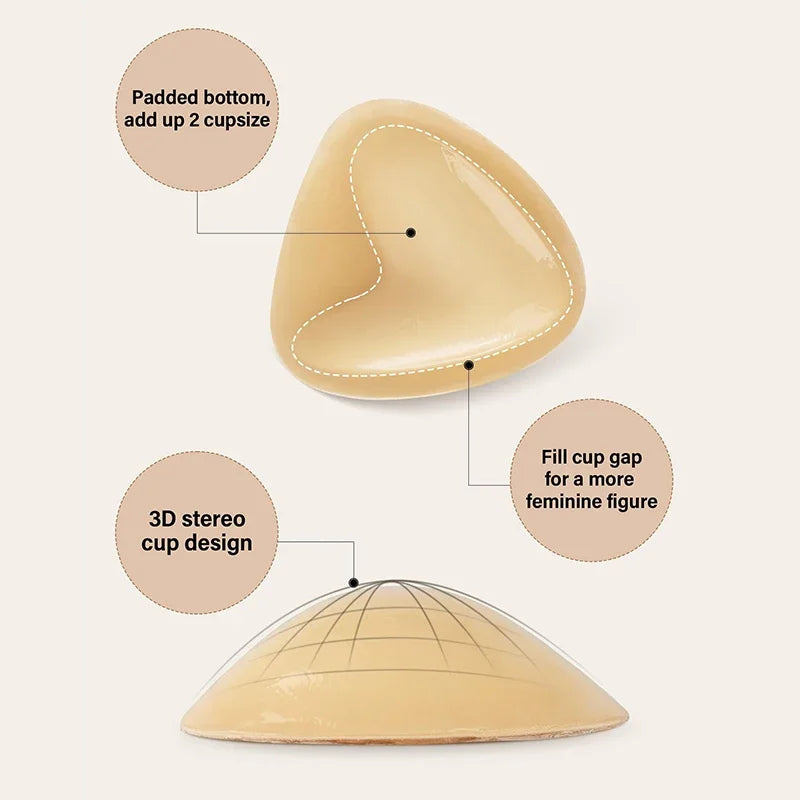 Double Sided Push Up Sticky Inserts Women Reusable Ultra Boost Padding Inserts for Bikini Swimsuit Sports Strapless Bra Pads