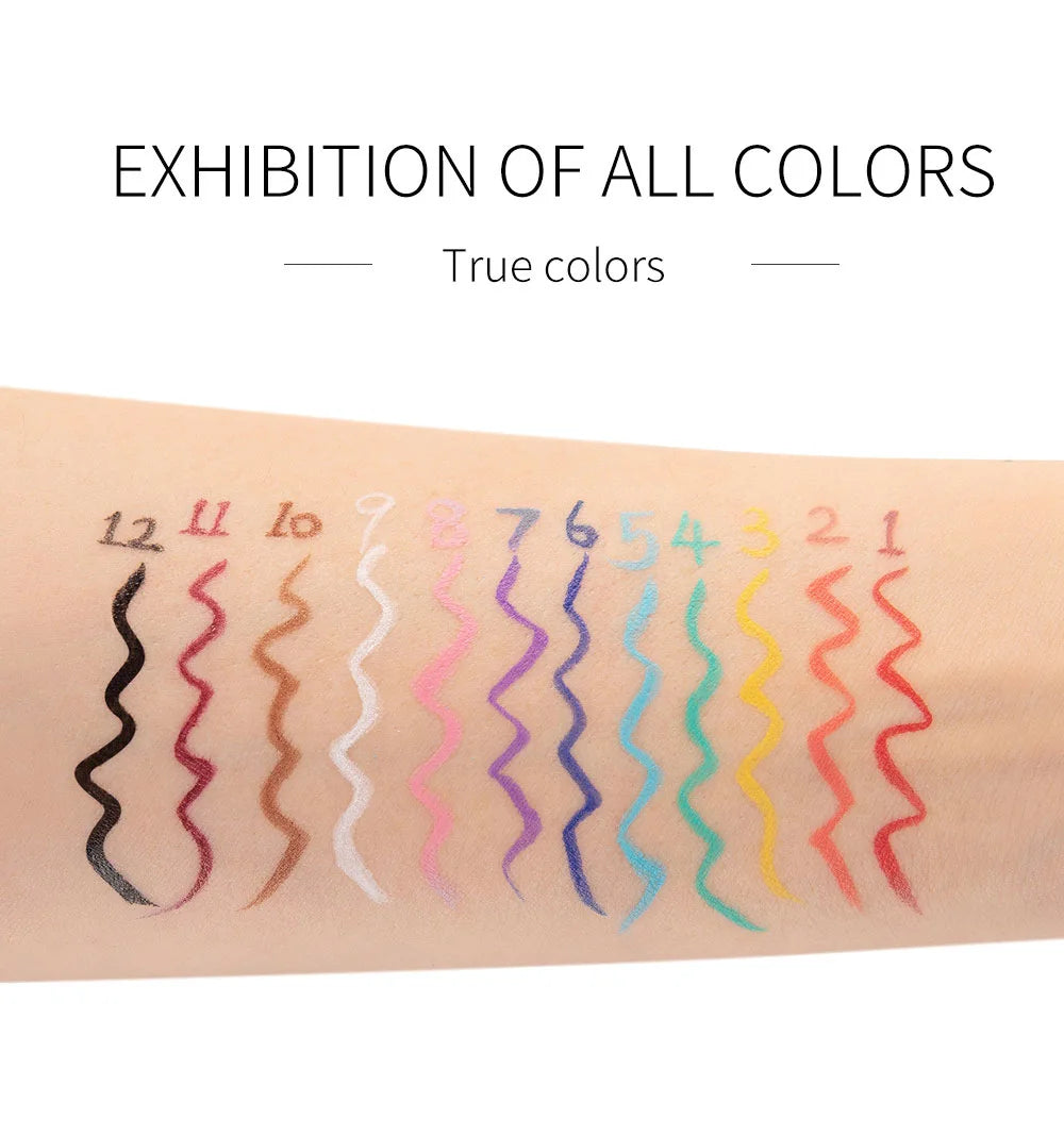 12-Piece Set Matte Colored Eyeliner Pens - Quick-Drying, Non-Smudging Liquid Eyeliner Pens
