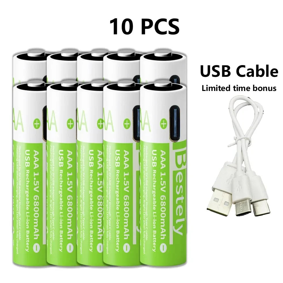 Smart Rechargeable Batteries AAA, 1.5V 6800mAh Triple A Li-ion Batteries, AAA Battery for Cameras,  Electric Toothbrush, Shavers
