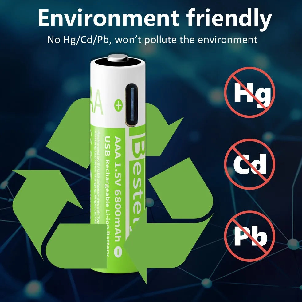 Smart Rechargeable Batteries AAA, 1.5V 6800mAh Triple A Li-ion Batteries, AAA Battery for Cameras,  Electric Toothbrush, Shavers