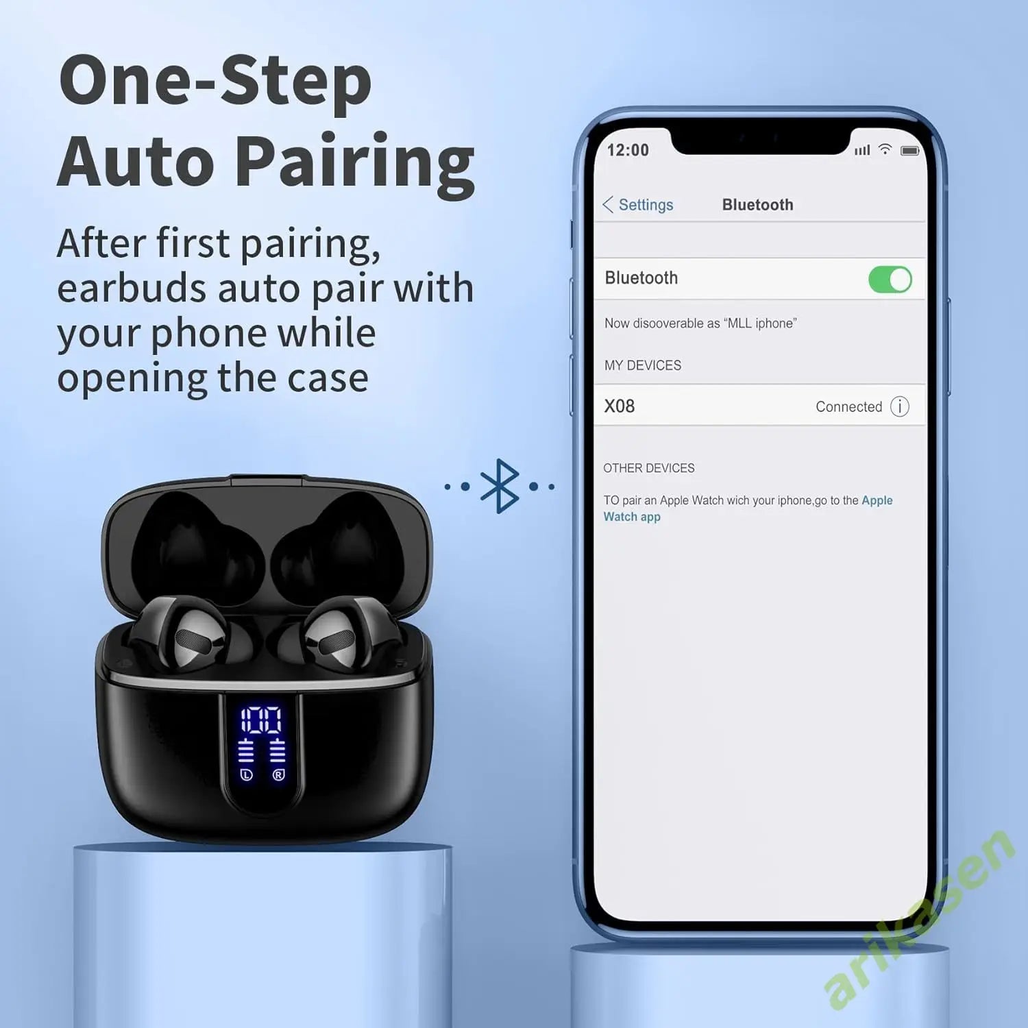Wireless Bluetooth Earbuds Headphones 52 Hrs Playtime IPX7 Waterproof 4 Mic Call Noise Cancelling with LED Display Charging Case